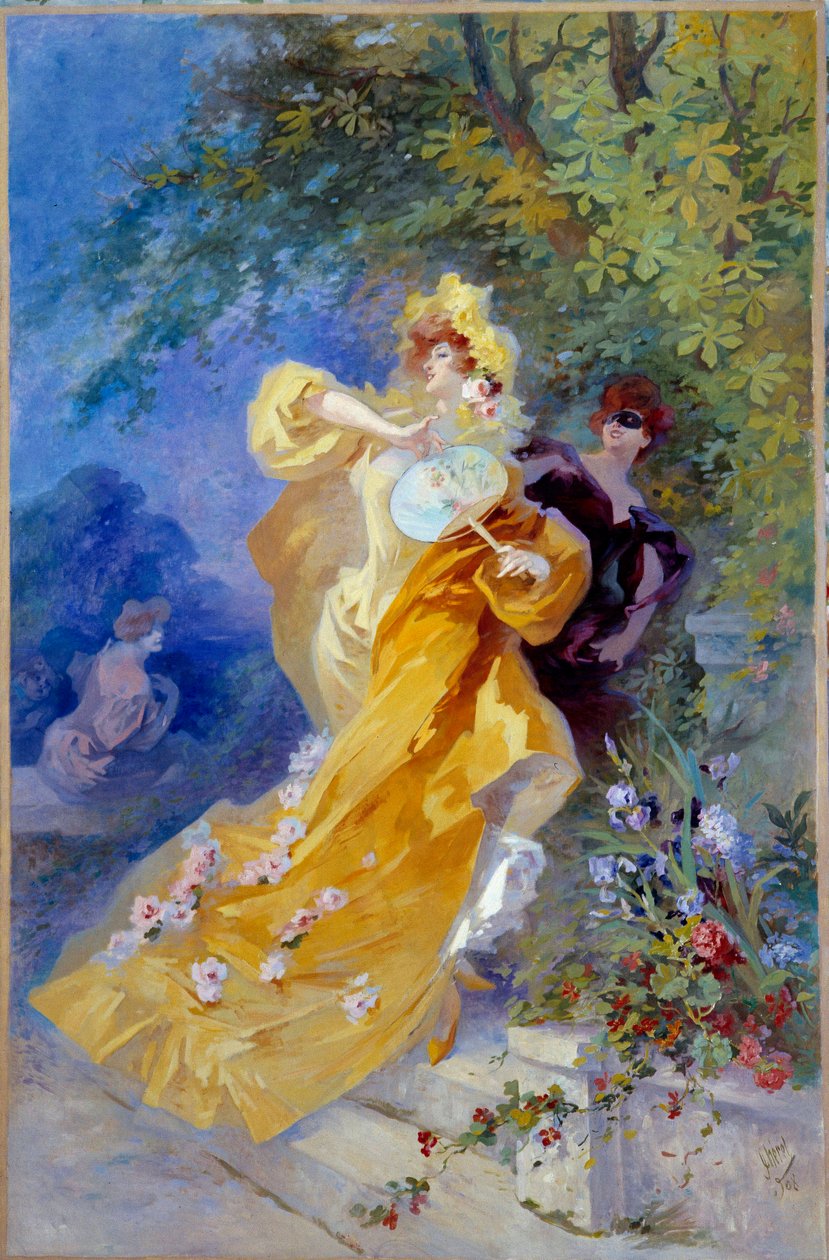 Det gule domino-maleri af Jules Cheret (1836-1932) Nice fra det 20. århundrede, Musee Cheret af Jules Cheret