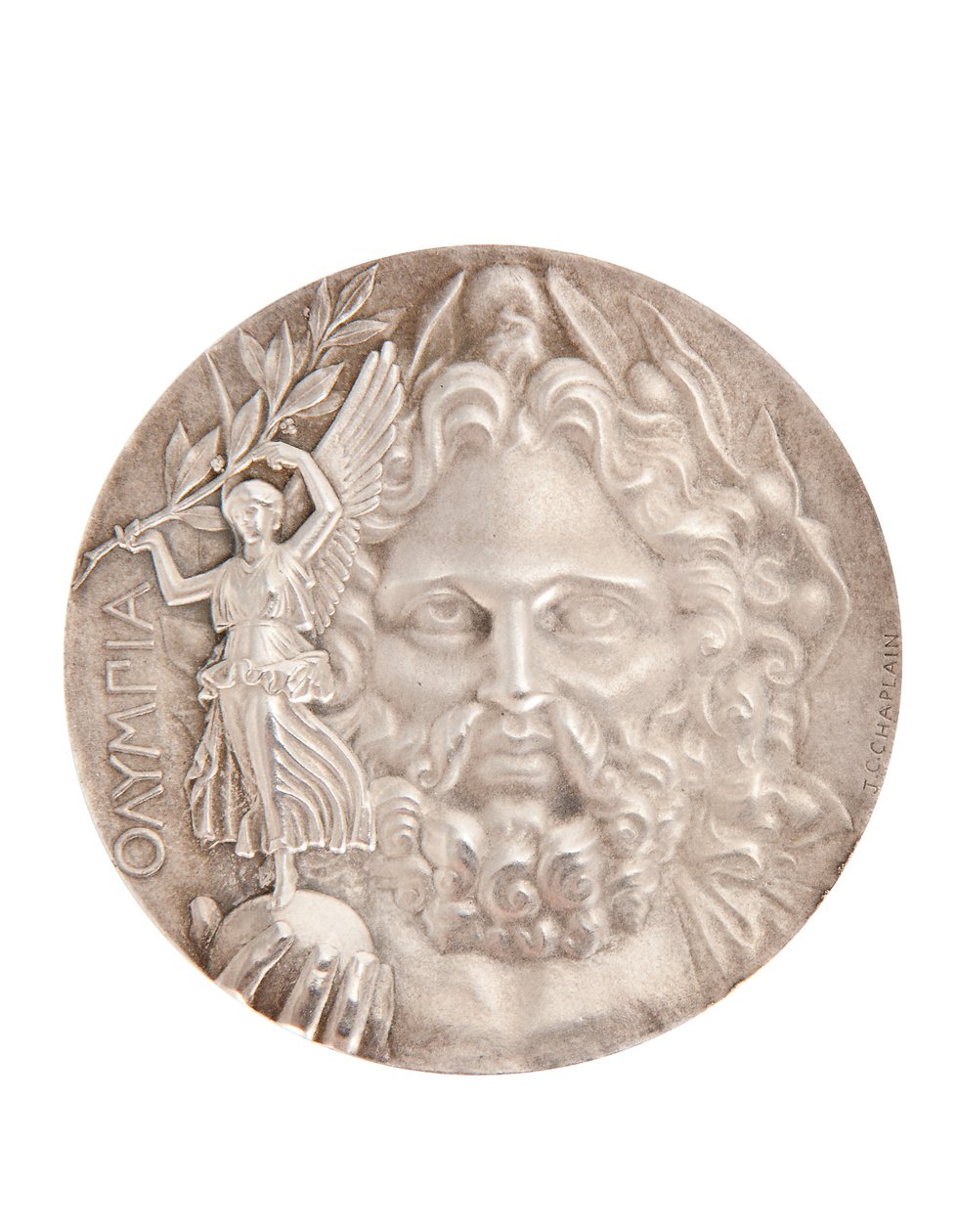 Førstepladsen olympisk medalje, Athen 1896 (sølv) (se også 2628776) af Jules Clement Chaplain