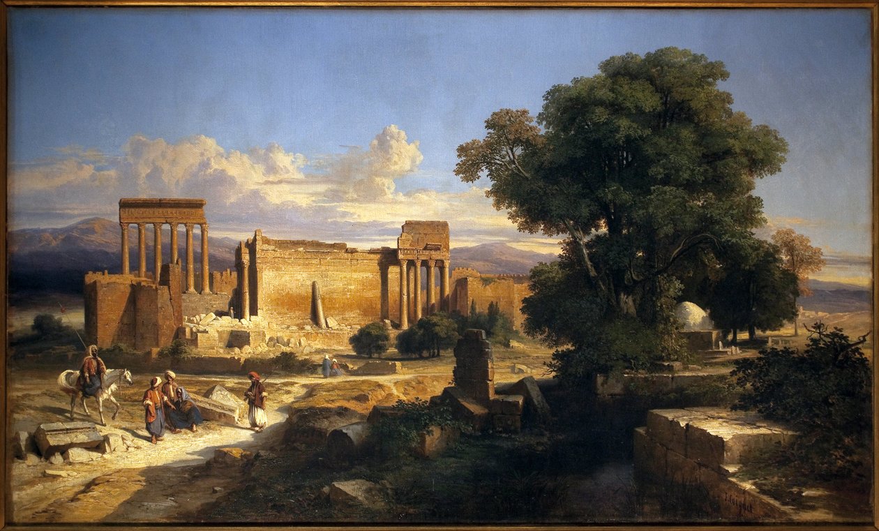 Ruinerne af Balbeck (eller Baalbek, Baalbec, det gamle Heliopolis, det nuværende Libanon). Maleri af Jules Coignet (1798-1860), Olie på lærred af Jules Coignet