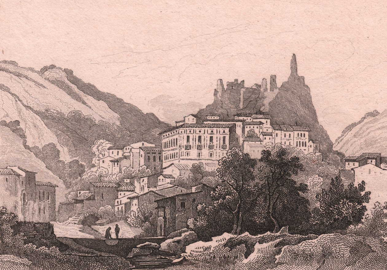 Näkymä Nicastrosta, Calabria, Italia, Dunaimen teräskaiverrus Jules Coignet