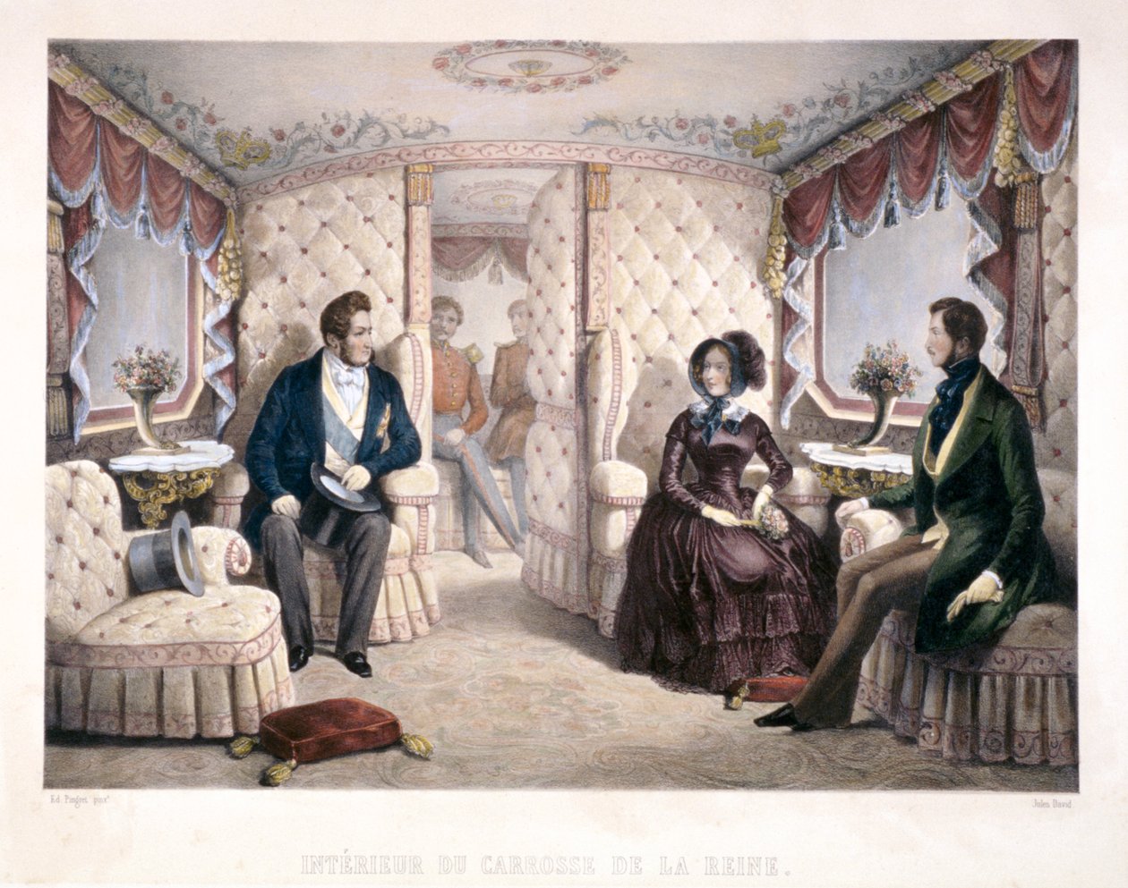 Kong Louis Philippe, dronning Victoria og prins Albert i den kongelige vogn, 1846. af Jules David