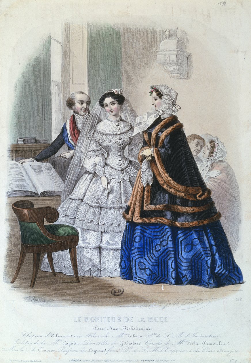 Brudekjole, modetallerken fra Le Moniteur de la Mode, 1854 af Jules David