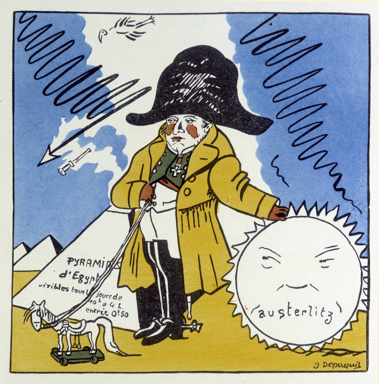 Austerlitz, Jena, Wagram: Karikatur på Napoleon 1. - i "" Histoire de France"" af Jules Depaquit, ill. af ham selv, red. Jonquieres, Paris af Jules Depaquit