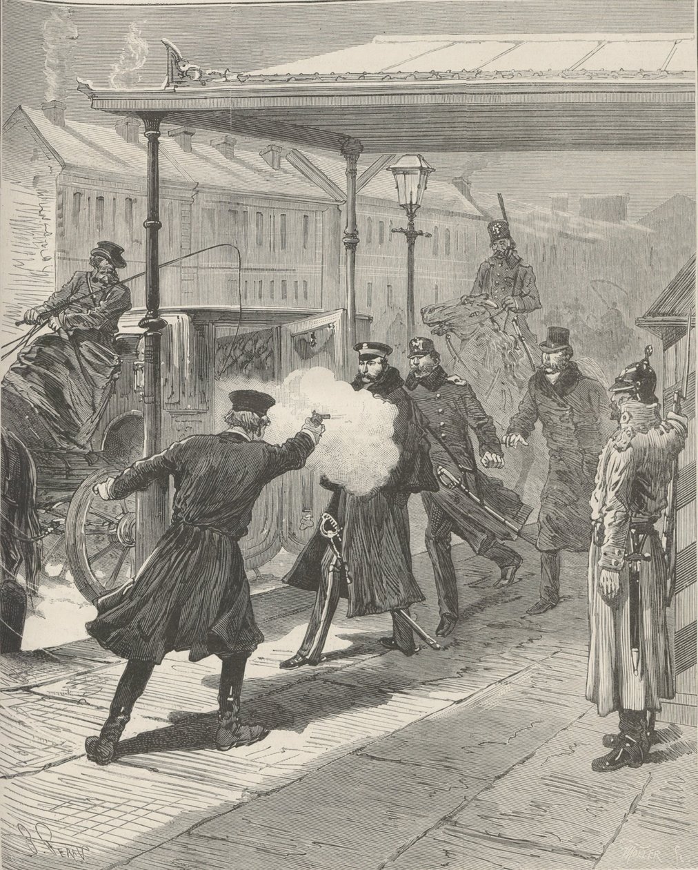 Mordet på grev Mikhail Loris-Melikov. Fra Le Monde Illustré, 1880. af Jules Descartes Férat