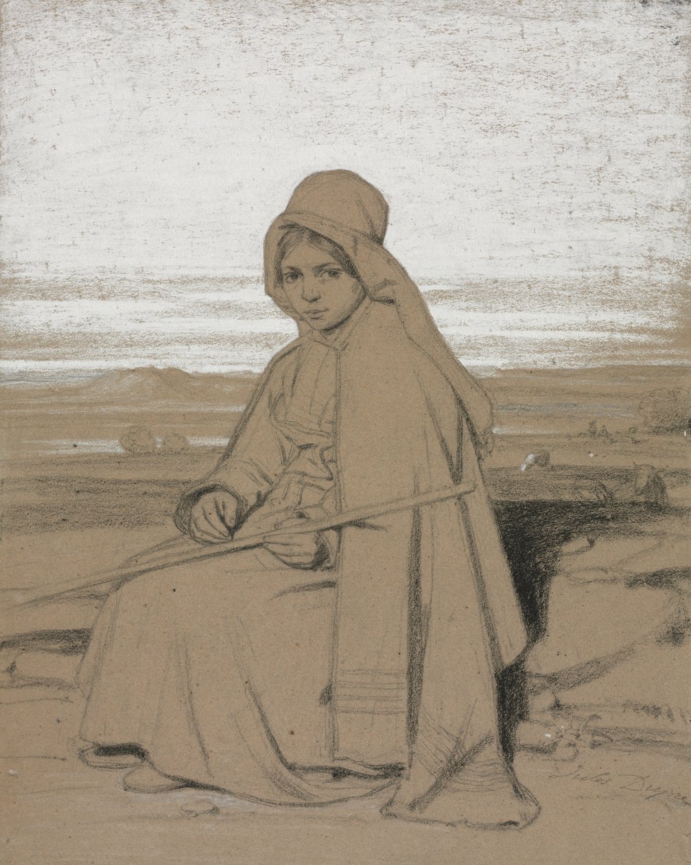 En siddende hyrdinde af Jules Dupré