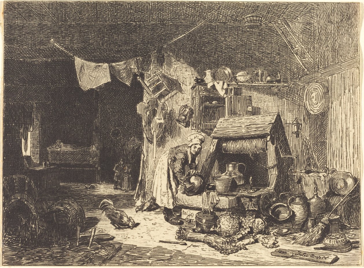Interiør af et bondehus af Jules Dupré
