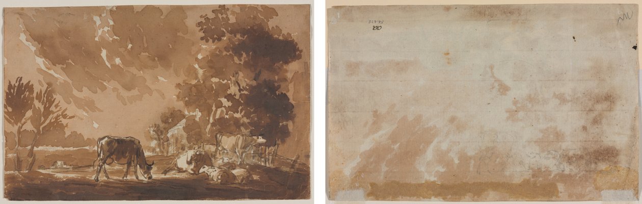 Landskab med kvæg (recto) Kvæg (verso) af Jules Dupré