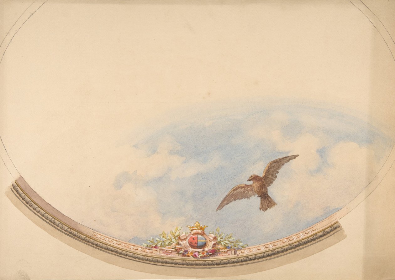 Design til et loft malet med skyer og en svævende ørn, anden halvdel af 1800-tallet. Skaber: Jules-Edmond-Charles Lachaise, Eugène-Pierre Gourdet. af Jules Edmond Charles Lachaise and Eugène Pierre Gourdet