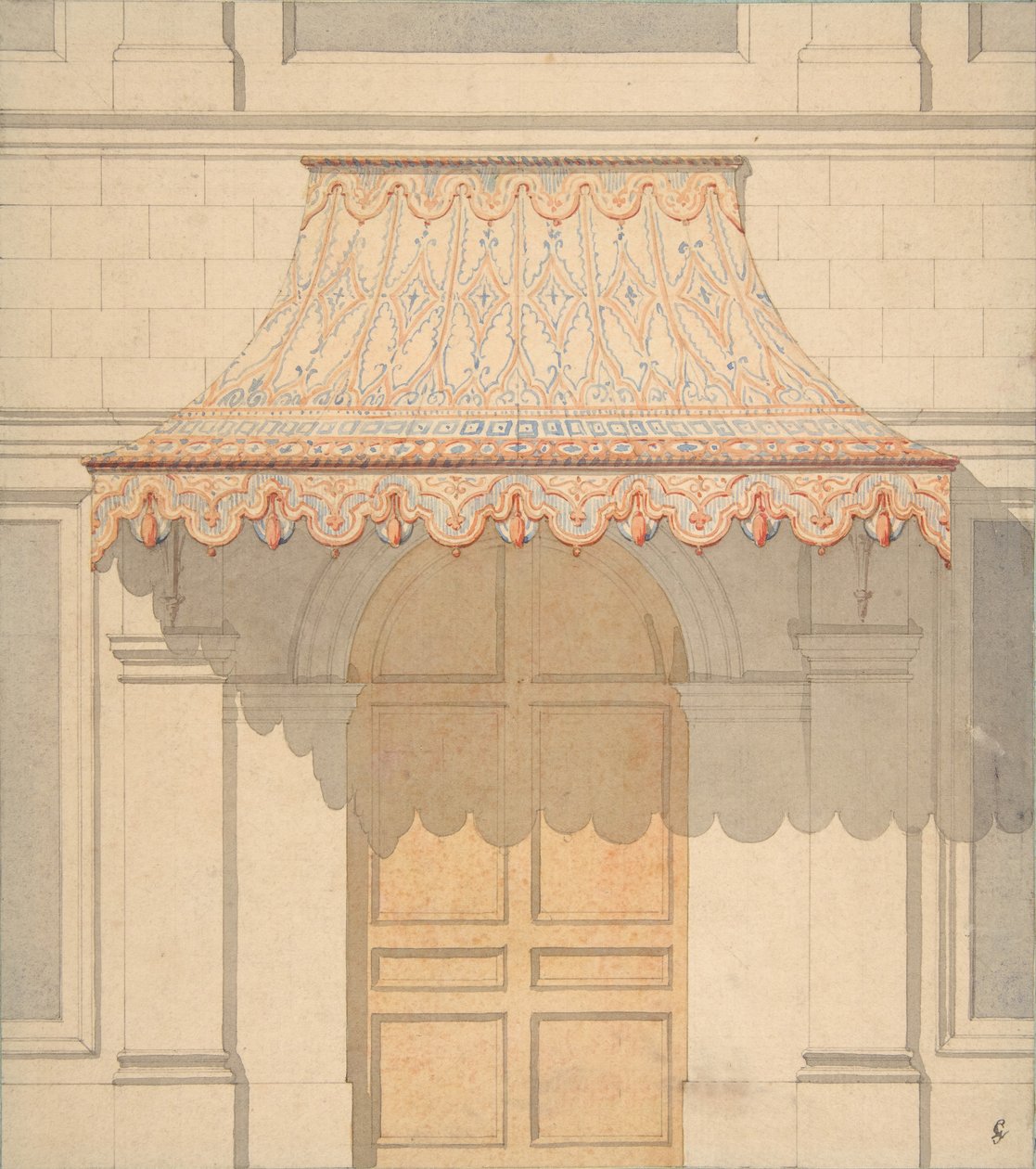 Design til en markise over en dør, i maurisk stil, 1830-97. Skaber: Jules-Edmond-Charles Lachaise, Eugène-Pierre Gourdet. af Jules Edmond Charles Lachaise and Eugène Pierre Gourdet