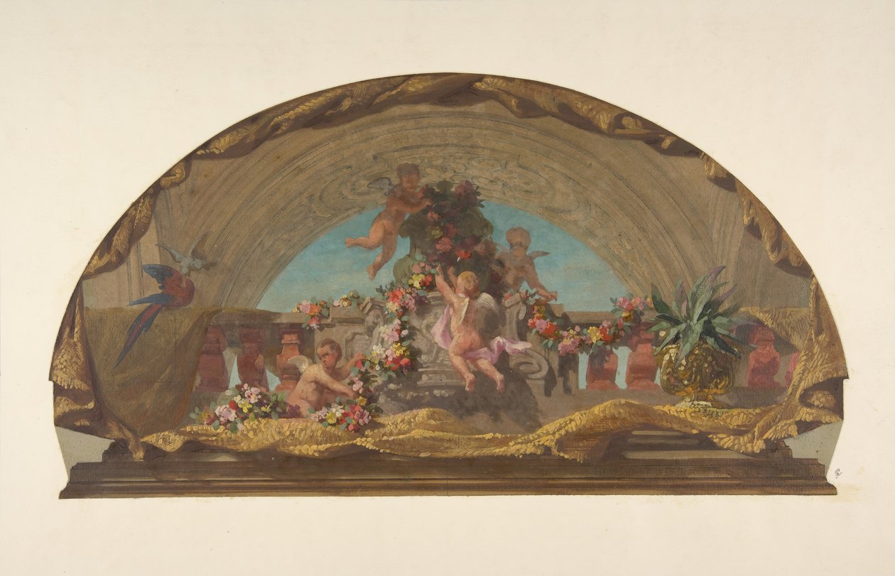 Design til dekoration af et teleskop på trappen, Hotel of Pless, Berlin, anden halvdel 19. Denne skabere: Jules-Edmond-Charles Lachaise, Eugène-Pierre Gourdet. af Jules Edmond Charles Lachaise and Eugène Pierre Gourdet