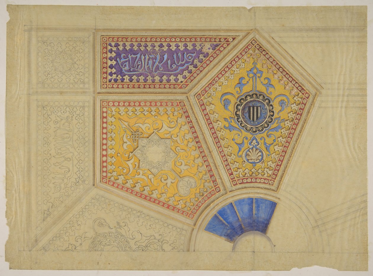 Design til malet udsmykning af et kasseloft, anden halvdel af 1800-tallet. Skaber: Jules-Edmond-Charles Lachaise, Eugène-Pierre Gourdet. af Jules Edmond Charles Lachaise and Eugène Pierre Gourdet