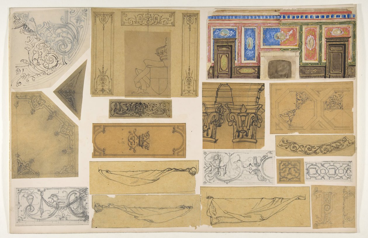 Nitten tegninger til malet dekoration af interiør, 1830-97. Skaber: Jules-Edmond-Charles Lachaise, Eugène-Pierre Gourdet. af Jules Edmond Charles Lachaise and Eugène Pierre Gourdet