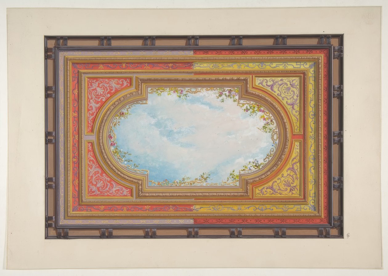 Design til et loft malet med trompe loeil skyer af Jules Edmond Charles Lachaise