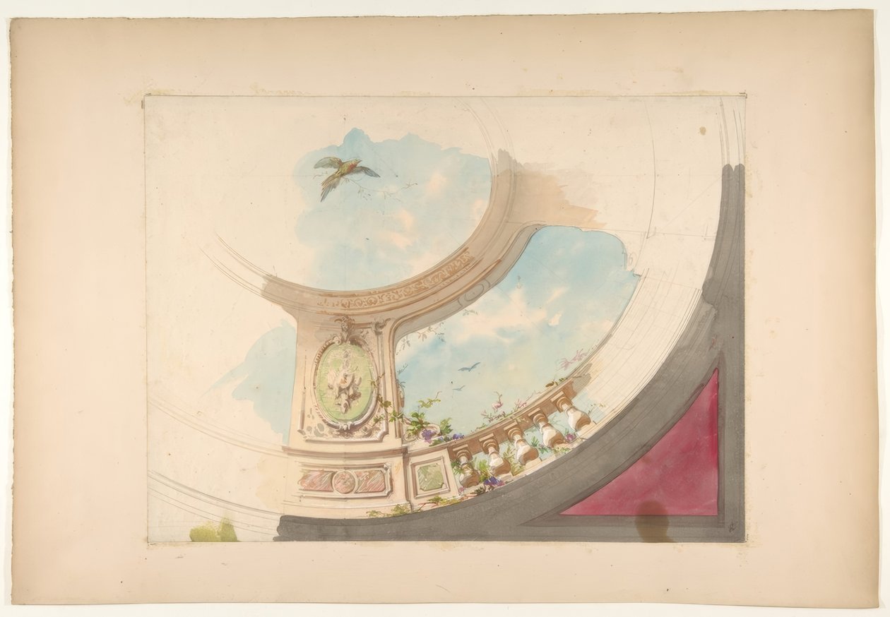 Design til et loft med trompe loeil balustrade og himmel af Jules Edmond Charles Lachaise