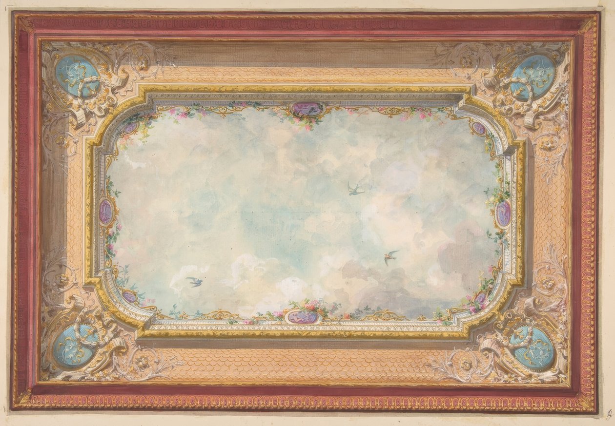 Design til et loft med trompe loeil sky af Jules Edmond Charles Lachaise