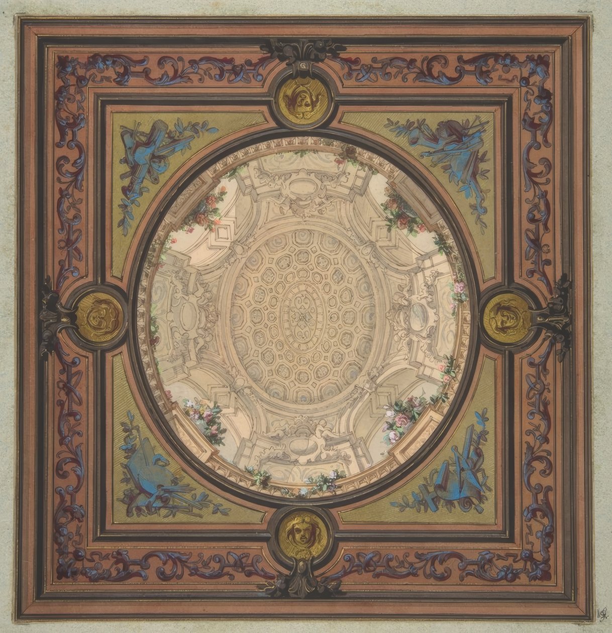Design til udsmykning af et loft med et trompe loeil maleri af en kasseformet kuppel af Jules Edmond Charles Lachaise