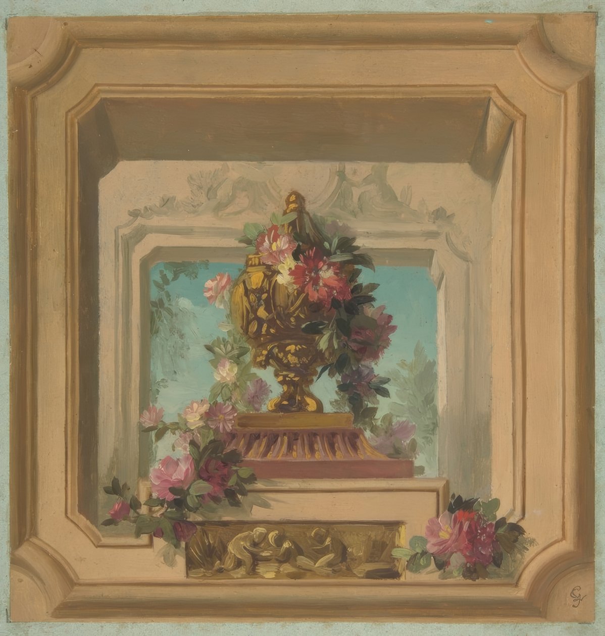 Trompe loeil design til et loft af Jules Edmond Charles Lachaise