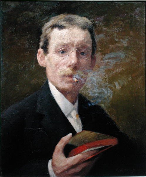 Selvportræt, rygning (grønt soveværelse) 1919 af Jules Ernest Renoux