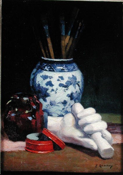 Stilleben med en blå vase af Jules Ernest Renoux