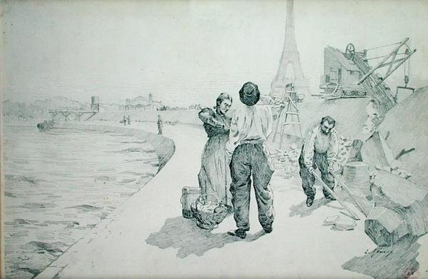 Udsigt over bredden af Seinen, Paris af Jules Ernest Renoux