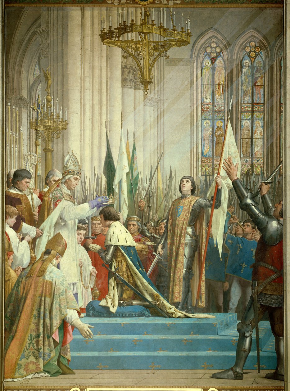 Kong Charles VII (1403-1461) modtog kronen i katedralen i Reims den 17/07/1429 i nærværelse af Jeanne d