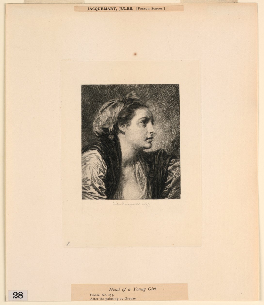 Head of a Young Girl, fra "Etchings of Pictures in the Metropolitan Museum, New York" af Jules Ferdinand Jacquemart