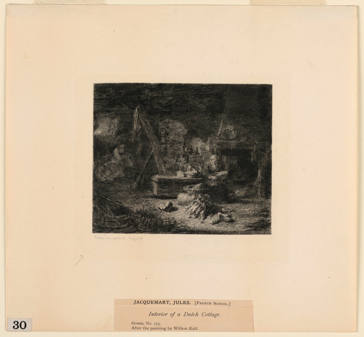 Interiør af et hollandsk sommerhus, fra "Etchings of Pictures in the Metropolitan Museum, New York" af Jules Ferdinand Jacquemart