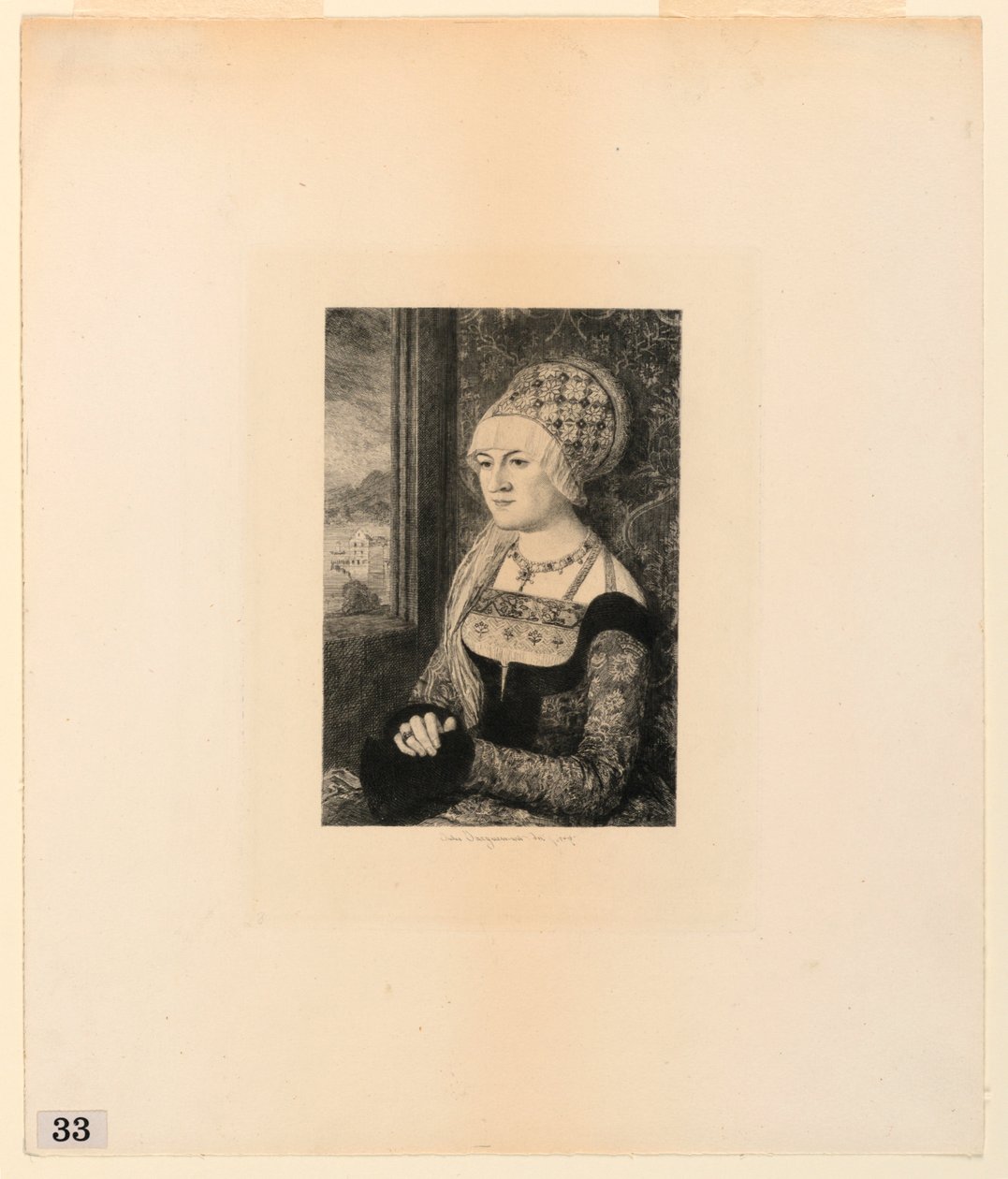 Portræt af en ung kvinde, fra "Etchings of Pictures in the Metropolitan Museum, New York" af Jules Ferdinand Jacquemart