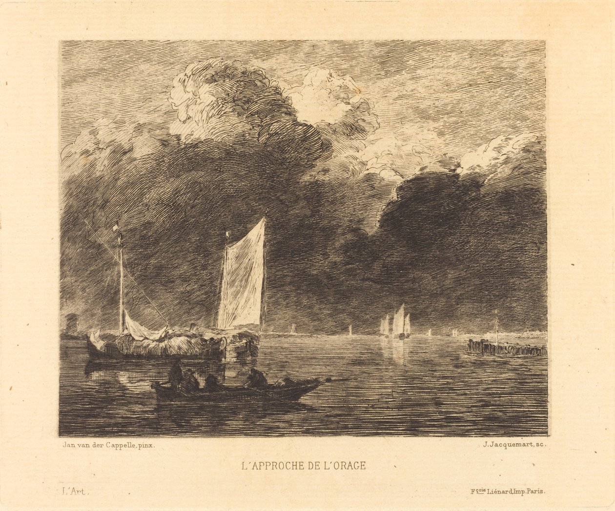 Stormen nærmer sig af Jules Ferdinand Jacquemart after Jan van de Cappelle