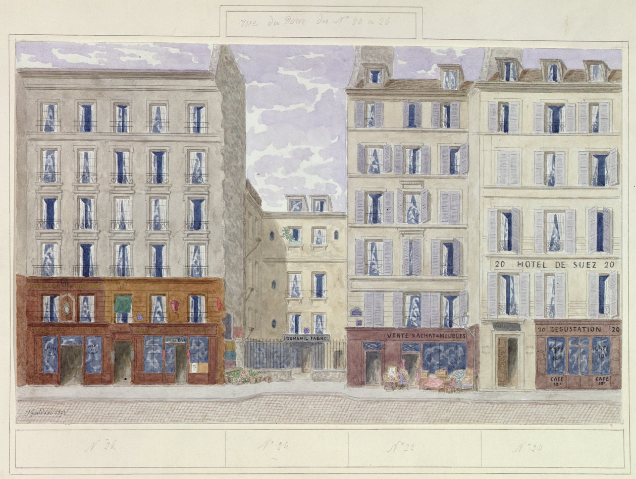 Nr.20 til No.26 rue du Four, Paris, Frankrig, 1893 (wc på papir) af Jules Gaildrau