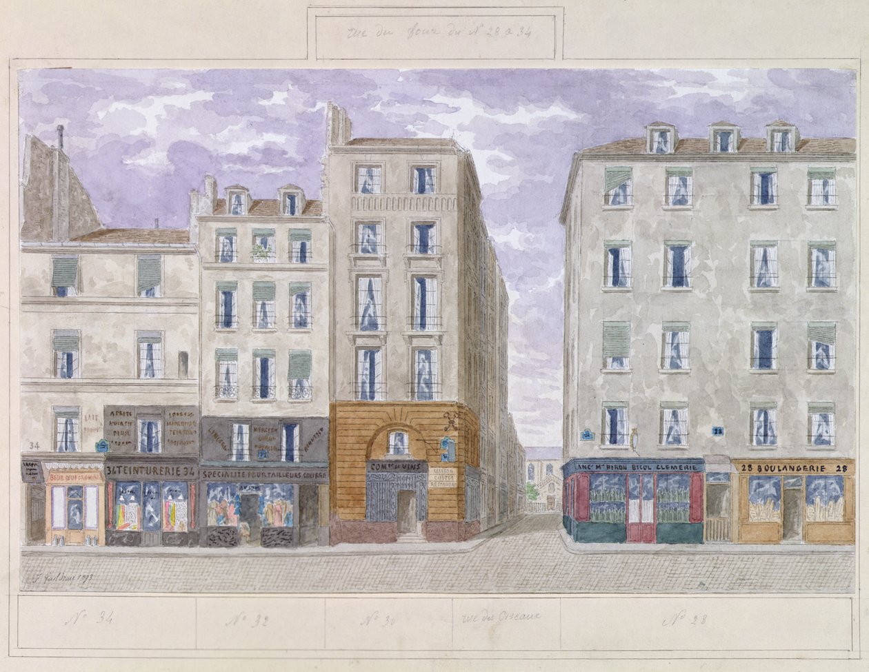 Nr.28 til No.34 Rue du Four, Paris, Frankrig, 1893 (wc på papir) af Jules Gaildrau