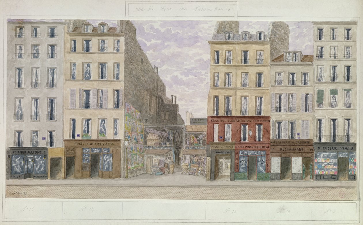 No.8 til No.16 rue du Four, Paris, Frankrig, 1893 (wc på papir) af Jules Gaildrau