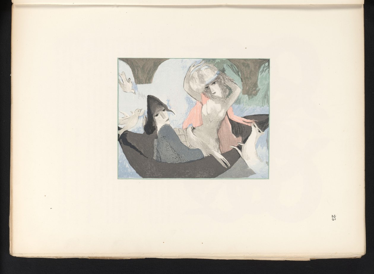 To kvindefigurer med fugle og en hund af Jules Germain