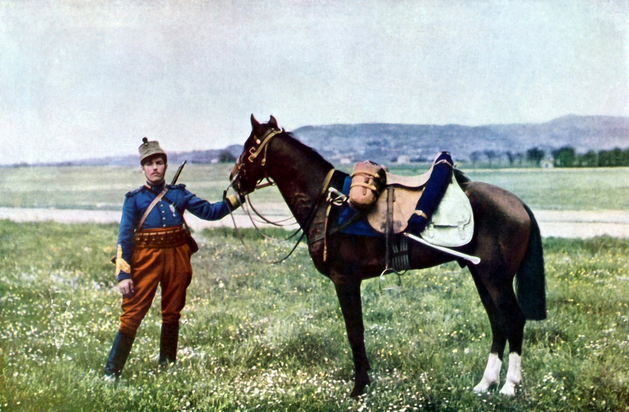En fransk brigade og hans hest under slaget ved Marne øst for Paris, september 1914 (autokrom) af Jules Gervais Courtellemont