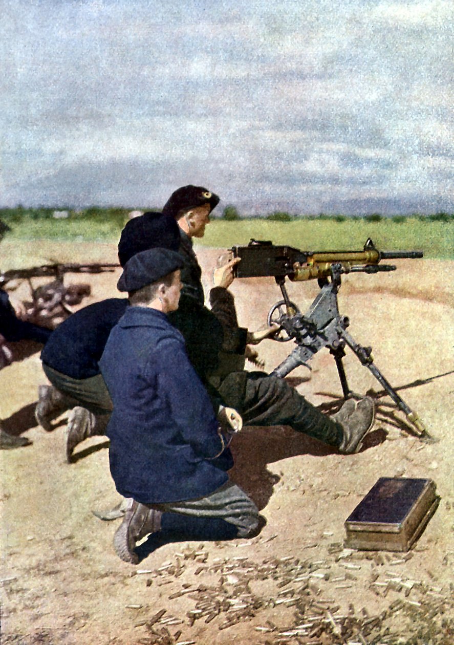 En fransk stilling med maskingevær under slaget ved Marne øst for Paris, september 1914 (autokrom) af Jules Gervais Courtellemont
