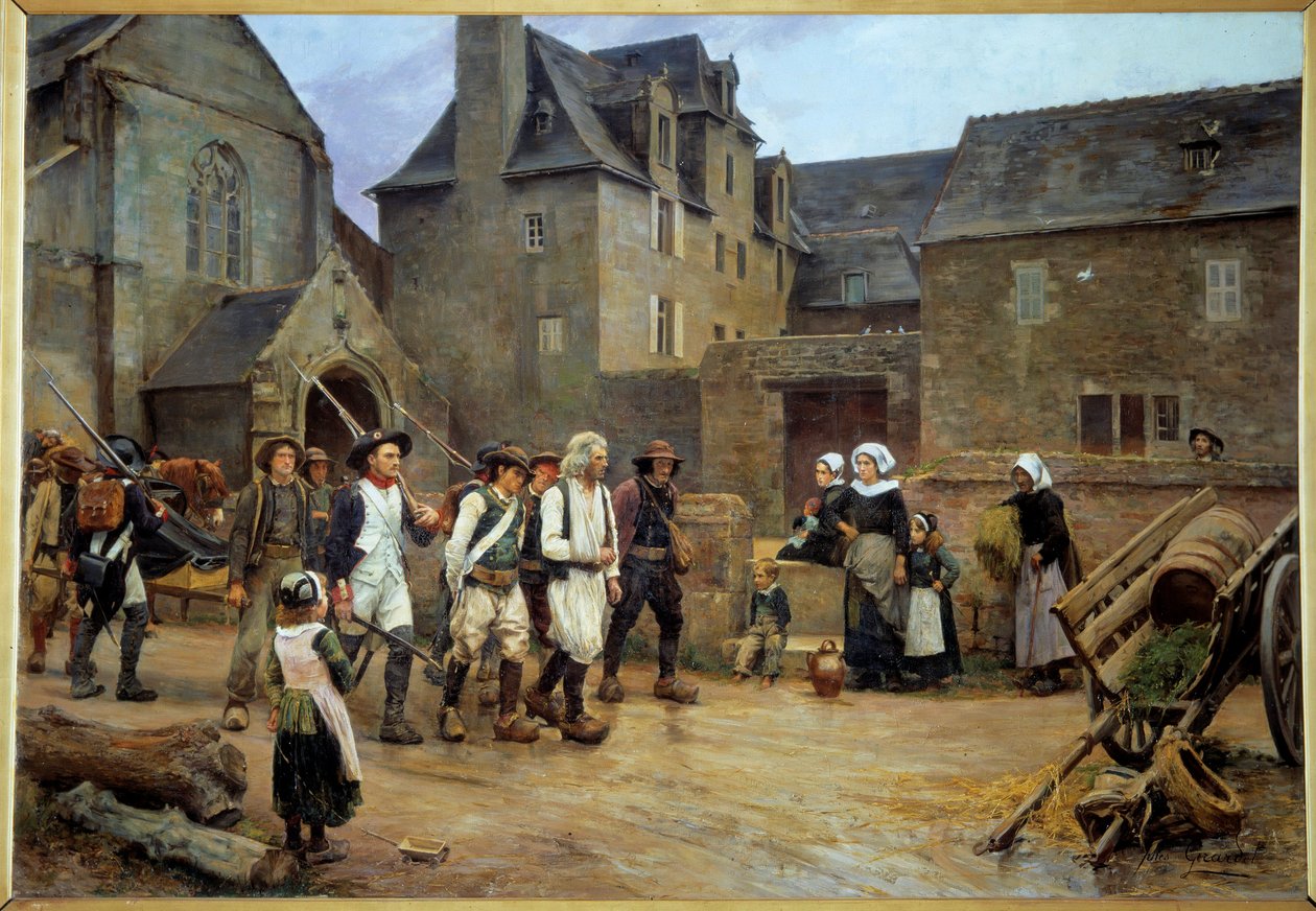 Fransk revolution: "" Les revolts de Fouesnant"" Repræsentation af Nedelec-sagen, knyttet til indsættelsen af det nye retsregime, fredsdommeren Alain Nedelec nægter at sidde uden et patent underskrevet af kongens hånd. Problemerne endte vid af Jules Girardet