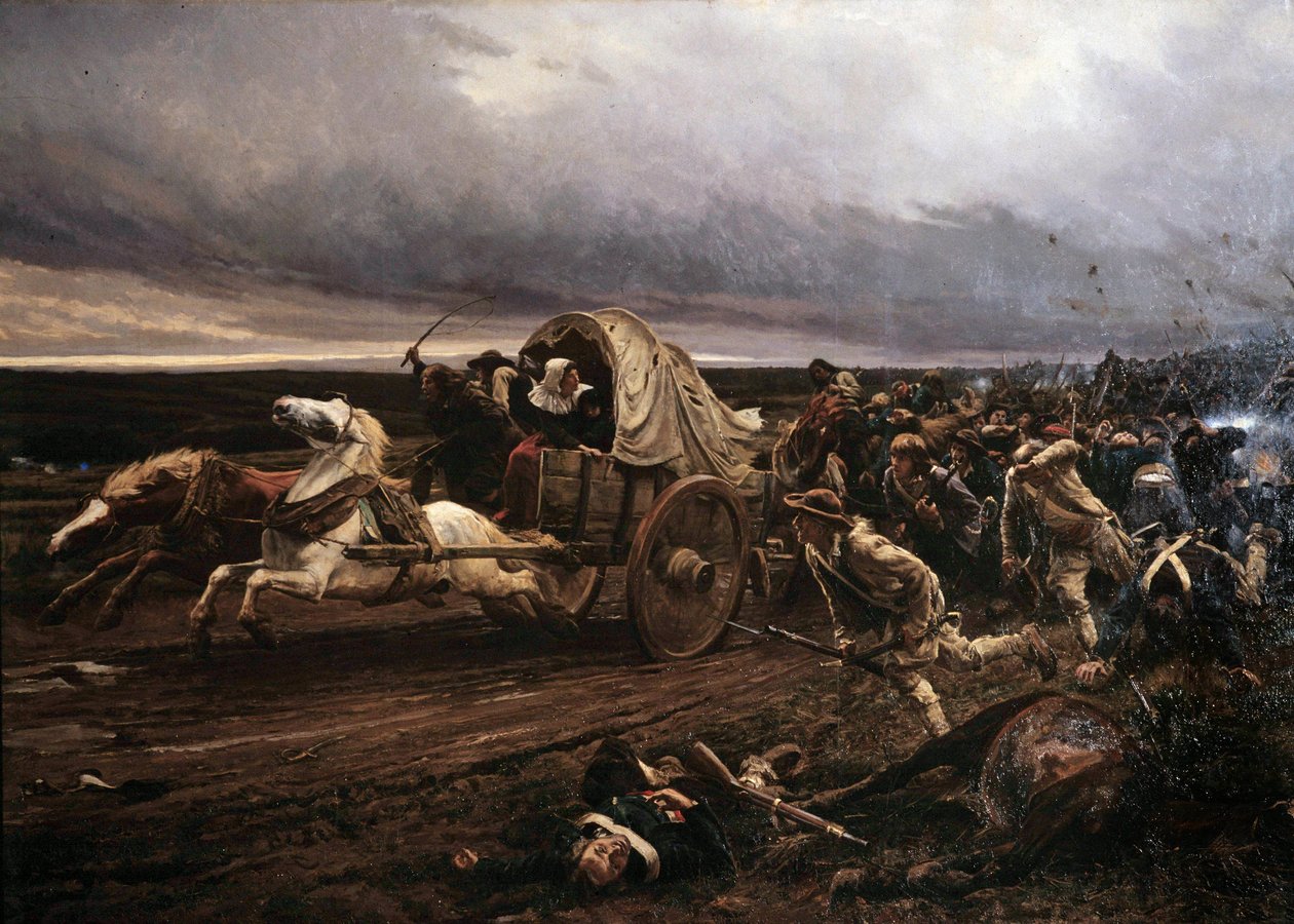 Udgangen af Cholet-oprøret bevæbnet i Vendee i marts 1793, irettesat i oktober af konventet og de republikanske hære, trak de "Hvide" sig tilbage mod Loire. Maleri af Jules Girardet (1856-1938) af Jules Girardet