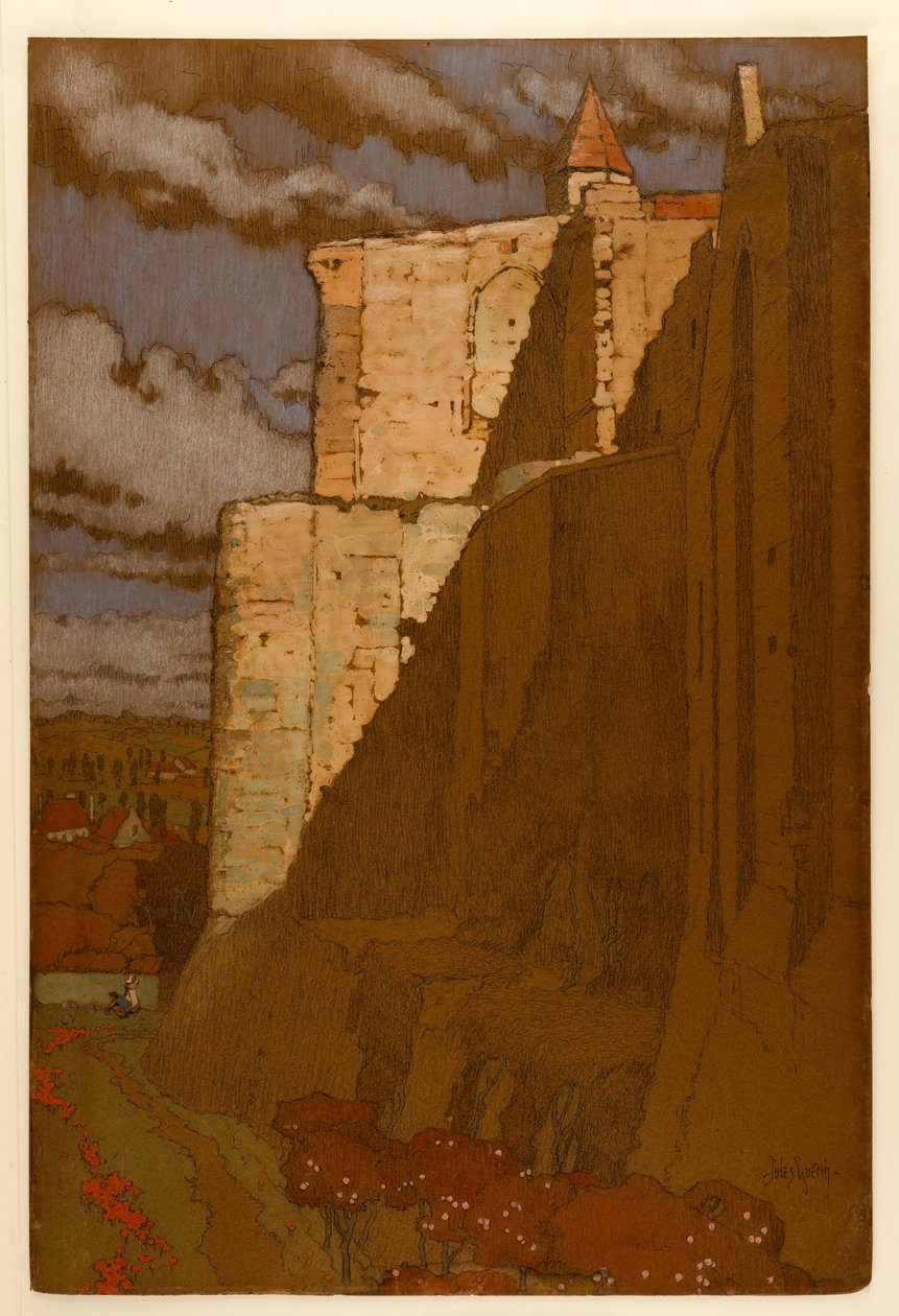 Chateau of Loches: Wall of Enceinte og toppen af Tour Ronde af Jules Guerin