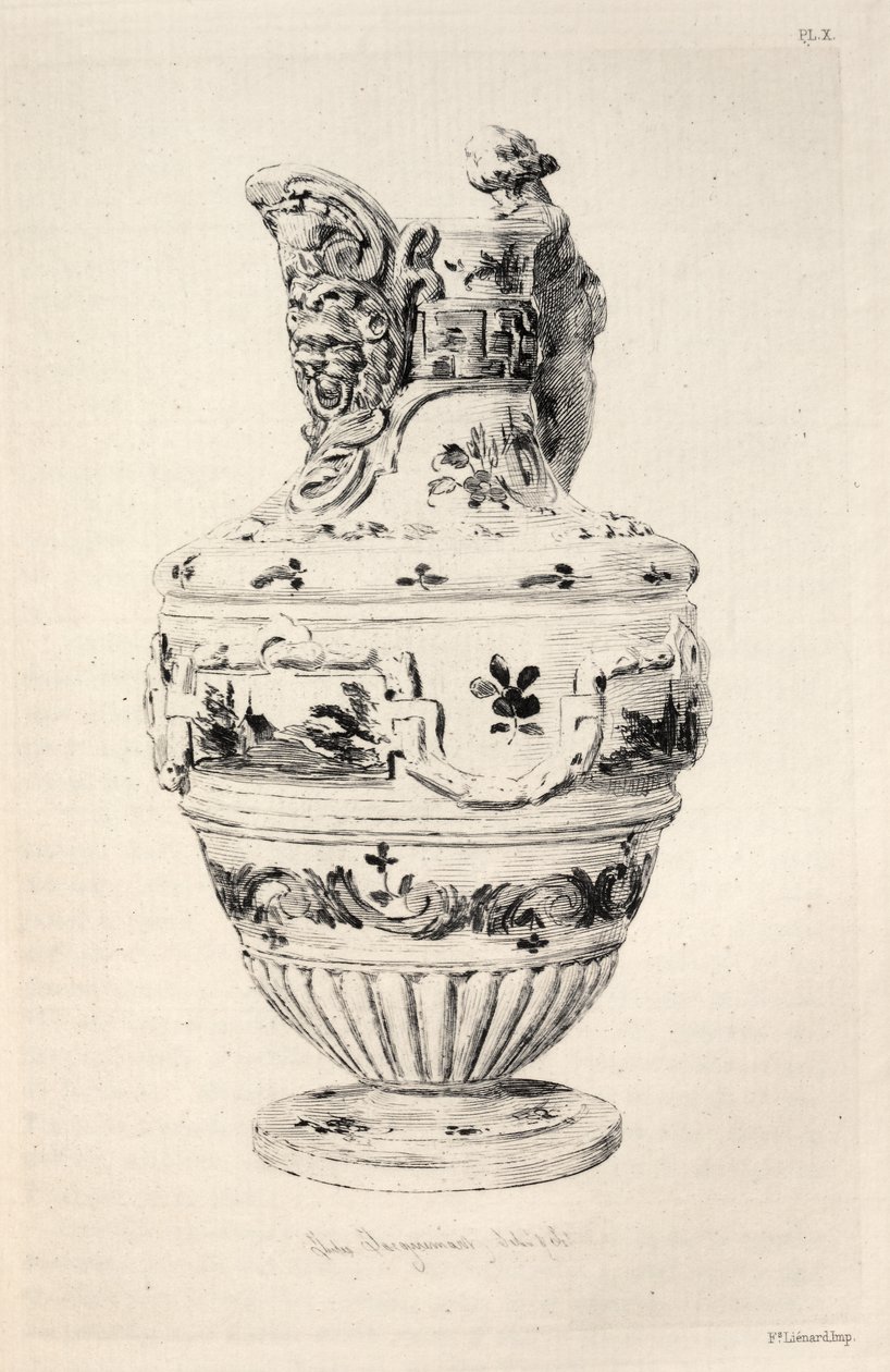Den keramiske kunsts historie: En beskrivende og filosofisk undersøgelse af alle aldres og alle nationers keramik: Spanien: Talavera de la Reyna- Faience- Ewer (Plade X) af Jules Jacquemart