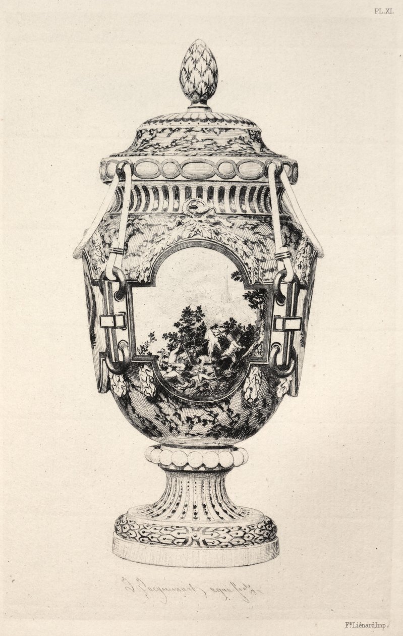 Den keramiske kunsts historie: En beskrivende og filosofisk undersøgelse af keramikken i alle tidsaldre og alle nationer: Frankrig: Sèvres - blød porcelænsvase til minde om slaget ved Fontenoy (plade XI) af Jules Jacquemart