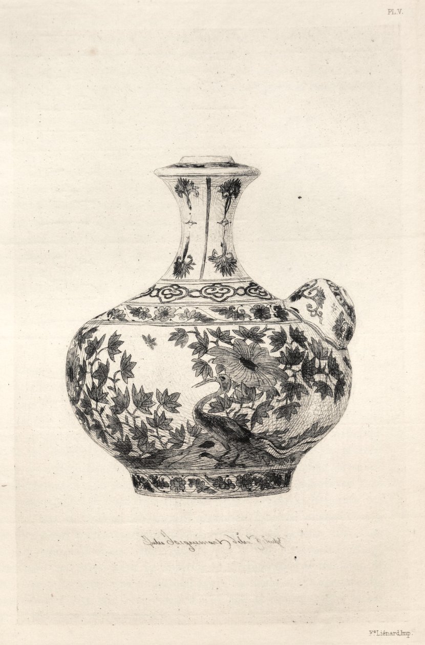 Den keramiske kunsts historie: En beskrivende og filosofisk undersøgelse af keramikken i alle tidsaldre og alle nationer: Persien: Blødt porcelæn - Gargoulette, dekoreret med Simorg (plade VI) af Jules Jacquemart
