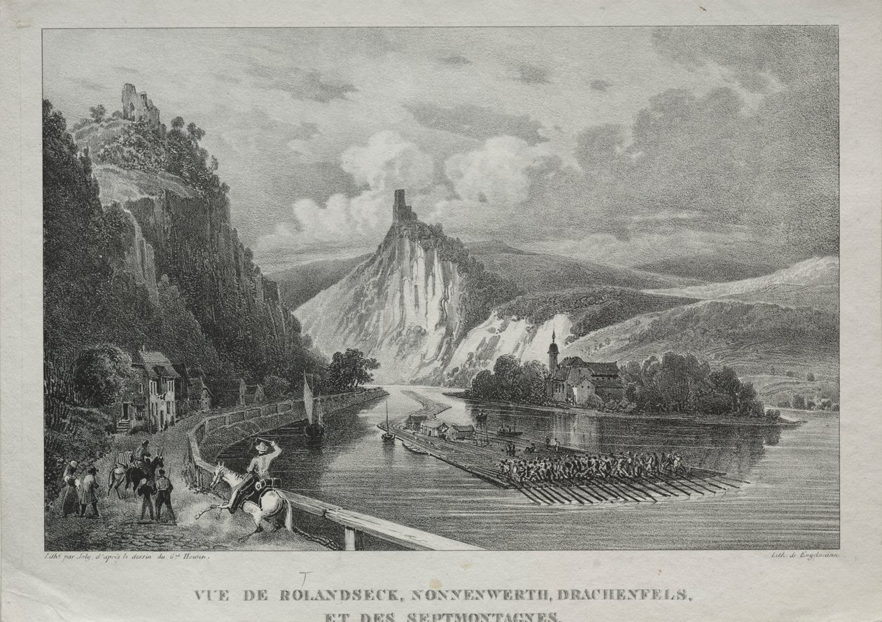 Udsigt over Rolandseck, Nonnenwerth, Drachenfels og Siebenbirge. af Jules Jean Baptiste de Joly