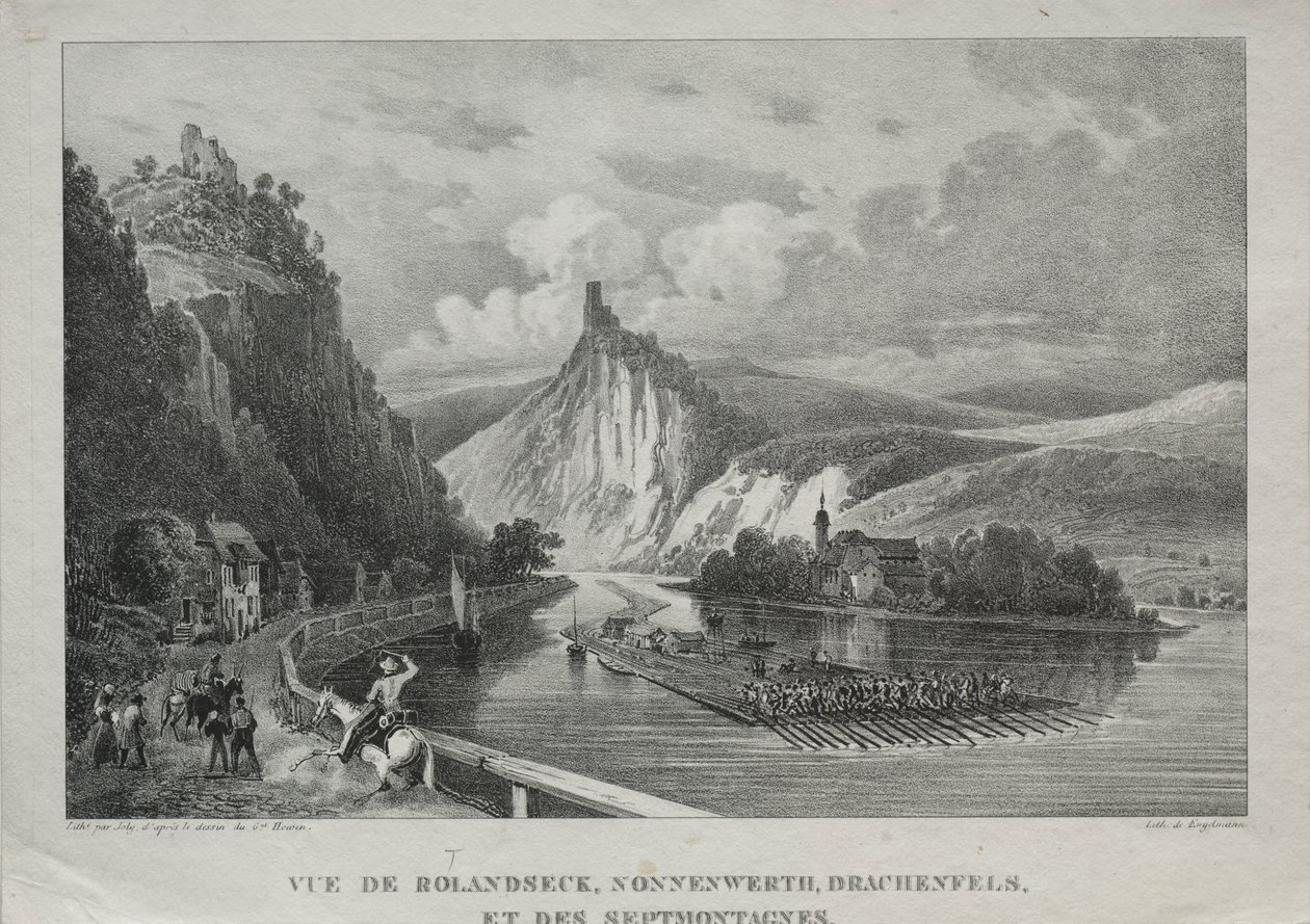 Udsigt over Rolandseck, Nonnenwerth, Drachenfels og Siebenbirge af Jules Jean Baptiste de Joly