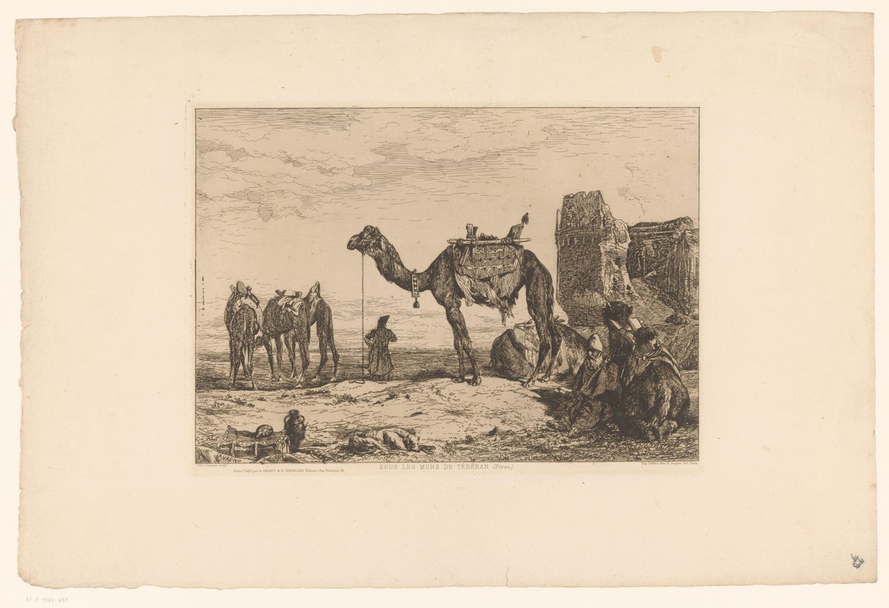 Landskab med kameler i ruin Sous les murs de Téhran (Perse) (titel på objektet) af Jules Joseph Augustin Laurens
