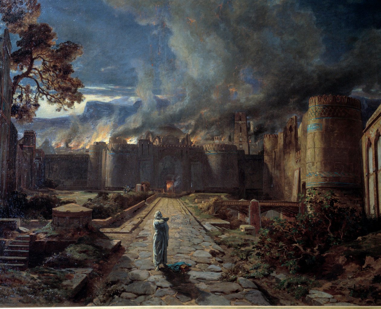 Sodoma (Sodoma) Ødelæggelsen af byen ved brand. Detalje. Maleri af Jules Laurens (1825-1901) Orleans. Museum for Skønne Kunster af Jules Joseph Augustin Laurens