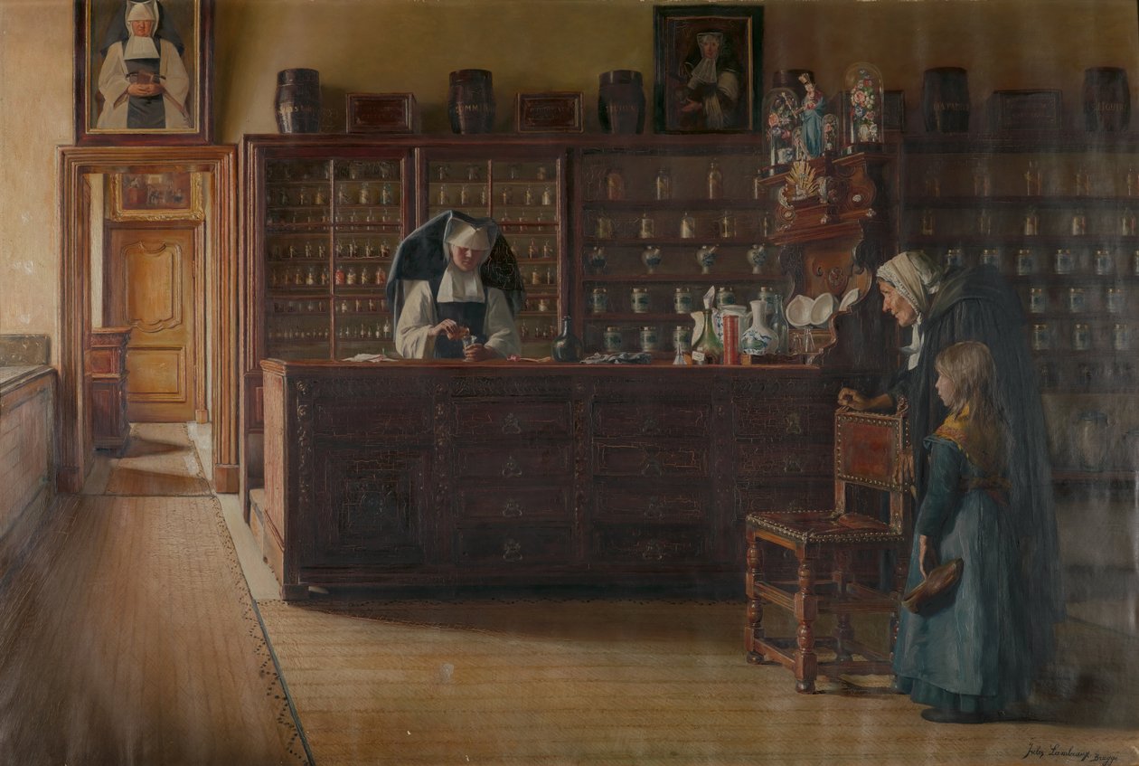 Apoteket i Sint-Janshospitaal i Brugge (olie på lærred) af Jules Lambeaux