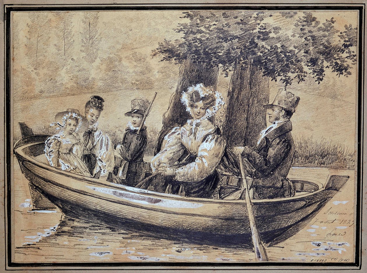 Familie af Ségur (greven, grevinden og deres børn) med båd - af J.H. Laure, august 1829 af Jules Laure