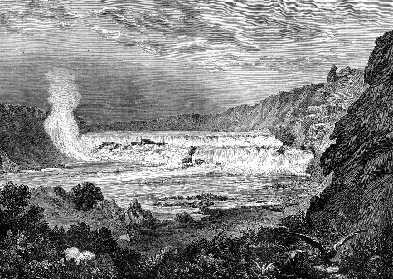 Grand Falls, Missouri River, USA, 1800-tallet. af Jules Laurens