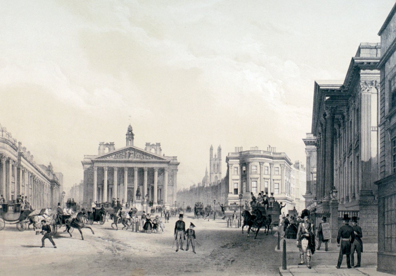 Bank of England, Royal Exchange and Mansion House, c1850 af Jules Louis Arnout