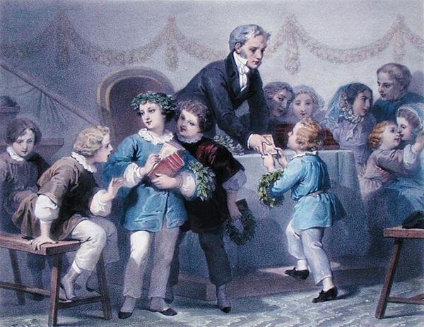 Prisuddelingsceremonien, graveret af Henier, Bettannier og Morlon (farve litho) af Jules Marie (after) Desandre
